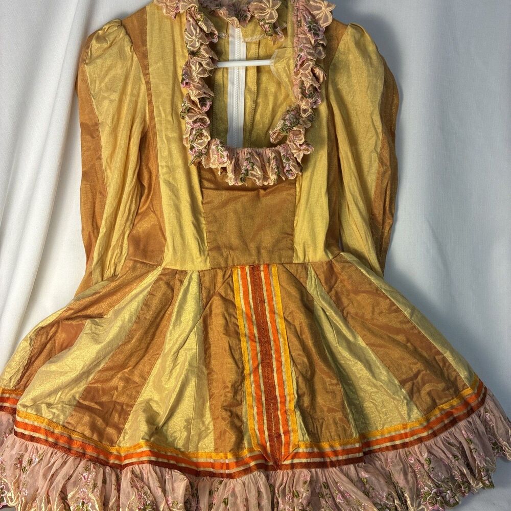 Traditional Mexican Folklorico Dress Yellow pink Fiesta Dance 4/5 costume